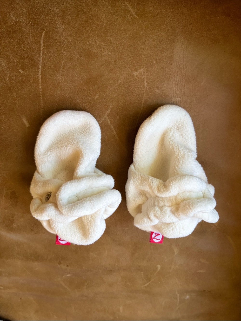 Zutano Cream Plush Baby Walker Shoes with Ruffle Detail